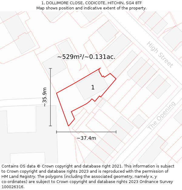 1, DOLLIMORE CLOSE, CODICOTE, HITCHIN, SG4 8TF: Plot and title map