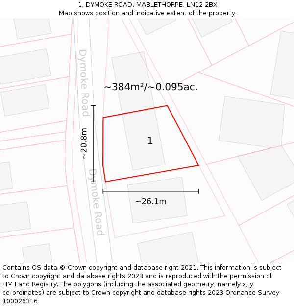 1, DYMOKE ROAD, MABLETHORPE, LN12 2BX: Plot and title map