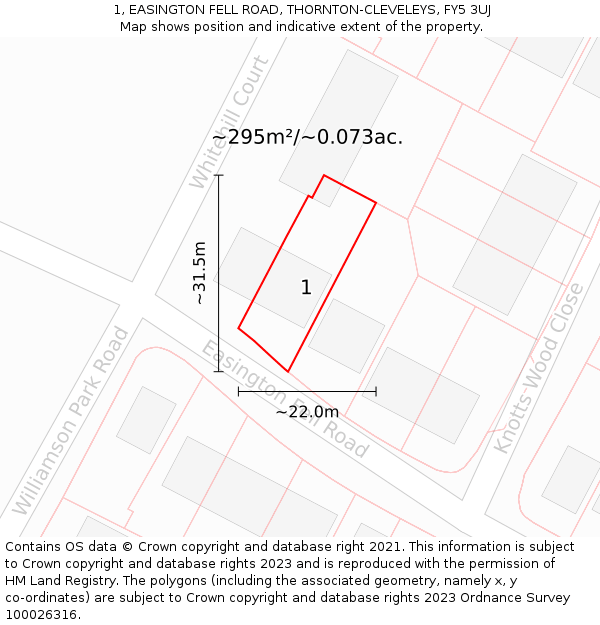 1, EASINGTON FELL ROAD, THORNTON-CLEVELEYS, FY5 3UJ: Plot and title map