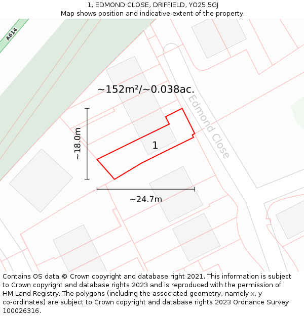 1, EDMOND CLOSE, DRIFFIELD, YO25 5GJ: Plot and title map