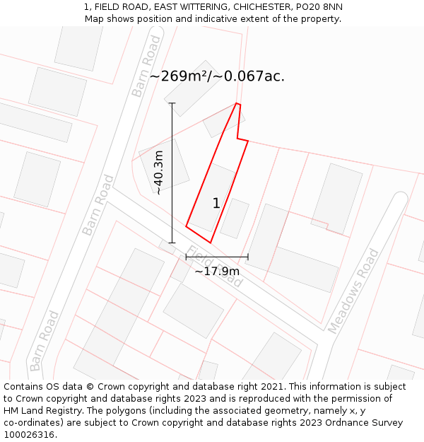 1, FIELD ROAD, EAST WITTERING, CHICHESTER, PO20 8NN: Plot and title map