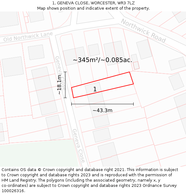 1, GENEVA CLOSE, WORCESTER, WR3 7LZ: Plot and title map