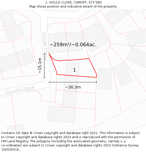 1, GOULD CLOSE, CARDIFF, CF3 5BD: Plot and title map