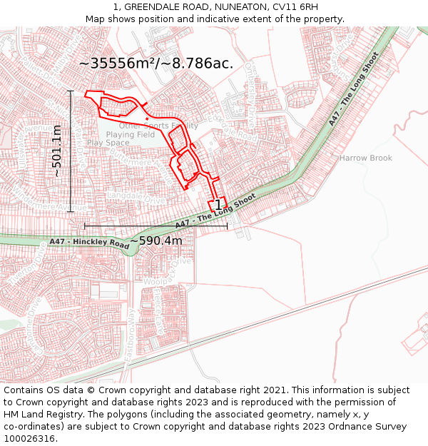 1, GREENDALE ROAD, NUNEATON, CV11 6RH: Plot and title map