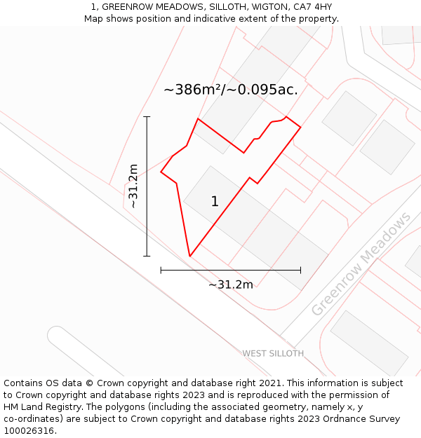 1, GREENROW MEADOWS, SILLOTH, WIGTON, CA7 4HY: Plot and title map