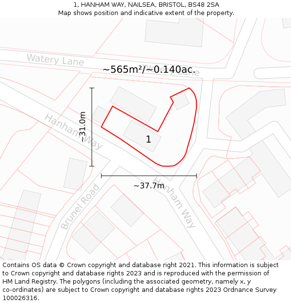 1, HANHAM WAY, NAILSEA, BRISTOL, BS48 2SA: Plot and title map