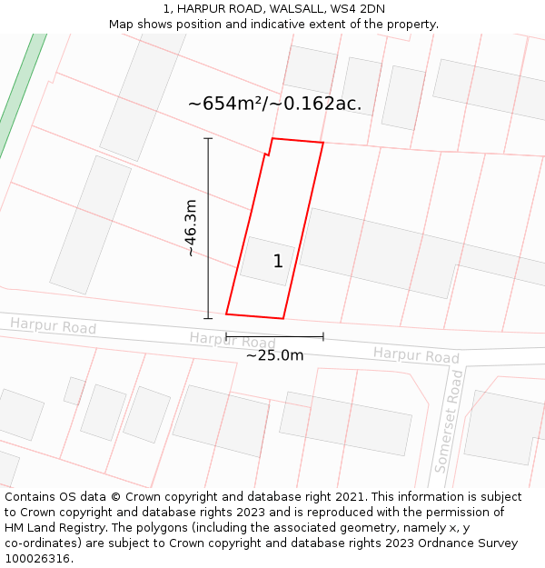 1, HARPUR ROAD, WALSALL, WS4 2DN: Plot and title map