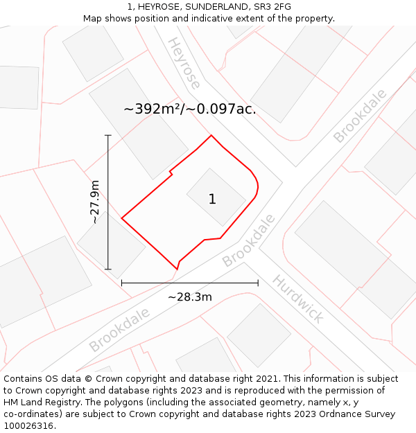 1, HEYROSE, SUNDERLAND, SR3 2FG: Plot and title map