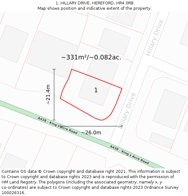 1, HILLARY DRIVE, HEREFORD, HR4 0RB: Plot and title map