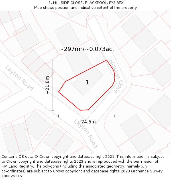 1, HILLSIDE CLOSE, BLACKPOOL, FY3 8EX: Plot and title map