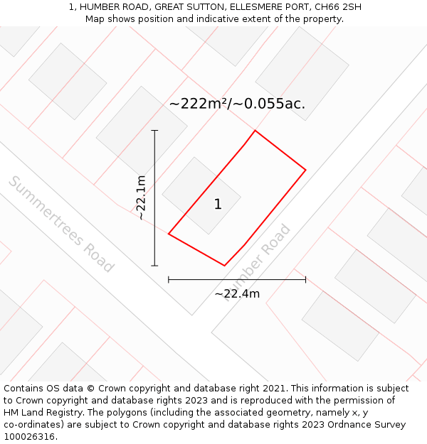 1, HUMBER ROAD, GREAT SUTTON, ELLESMERE PORT, CH66 2SH: Plot and title map