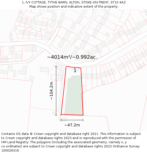 1, IVY COTTAGE, TYTHE BARN, ALTON, STOKE-ON-TRENT, ST10 4AZ: Plot and title map