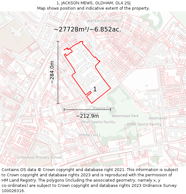 1, JACKSON MEWS, OLDHAM, OL4 2SJ: Plot and title map