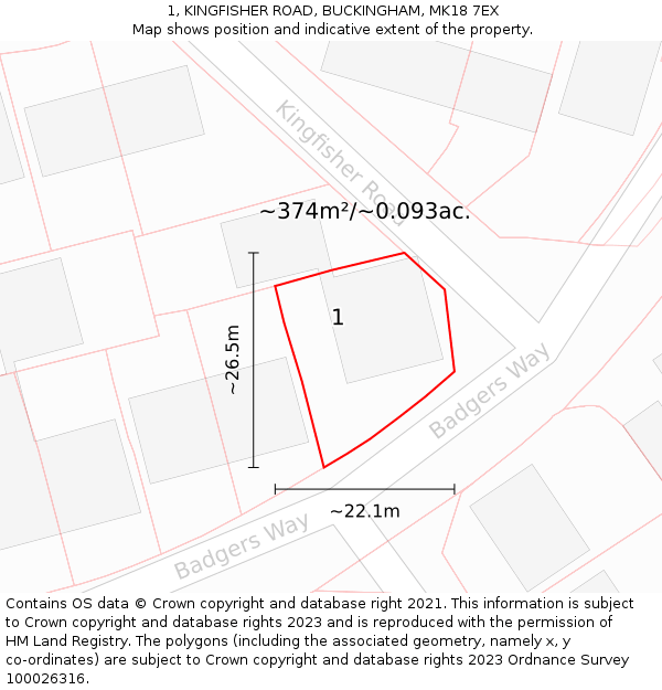 1, KINGFISHER ROAD, BUCKINGHAM, MK18 7EX: Plot and title map