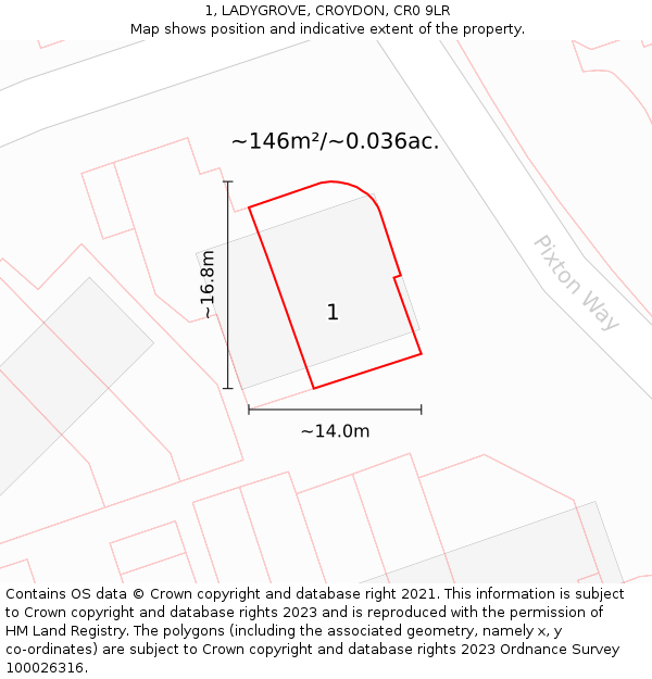 1, LADYGROVE, CROYDON, CR0 9LR: Plot and title map