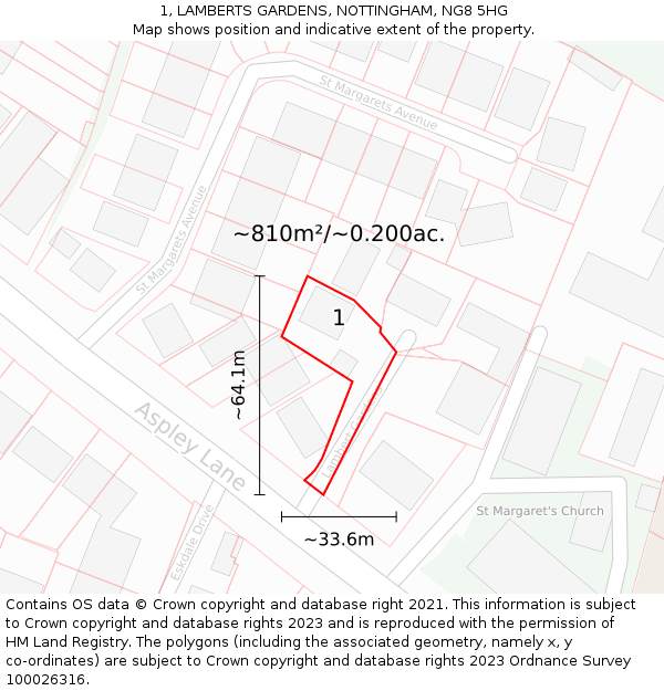 1, LAMBERTS GARDENS, NOTTINGHAM, NG8 5HG: Plot and title map