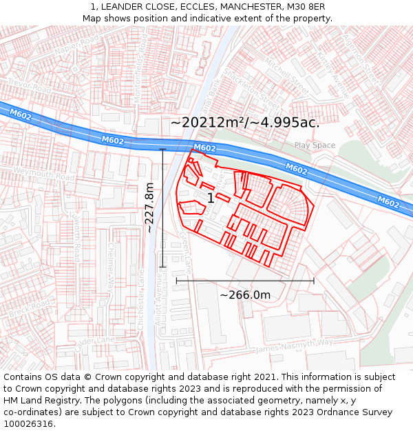 1, LEANDER CLOSE, ECCLES, MANCHESTER, M30 8ER: Plot and title map