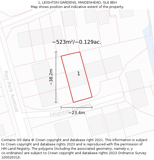 1, LEIGHTON GARDENS, MAIDENHEAD, SL6 8EH: Plot and title map