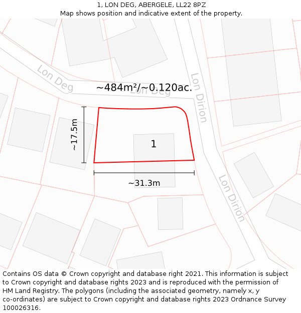 1, LON DEG, ABERGELE, LL22 8PZ: Plot and title map