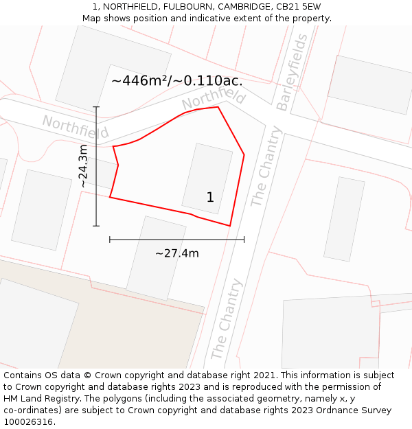 1, NORTHFIELD, FULBOURN, CAMBRIDGE, CB21 5EW: Plot and title map