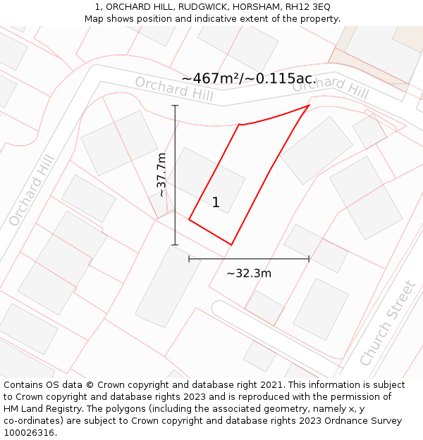 1, ORCHARD HILL, RUDGWICK, HORSHAM, RH12 3EQ: Plot and title map