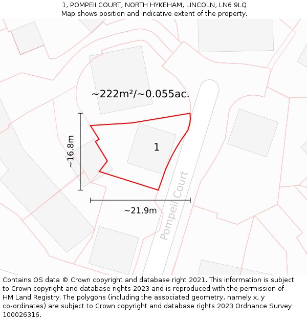 1, POMPEII COURT, NORTH HYKEHAM, LINCOLN, LN6 9LQ: Plot and title map