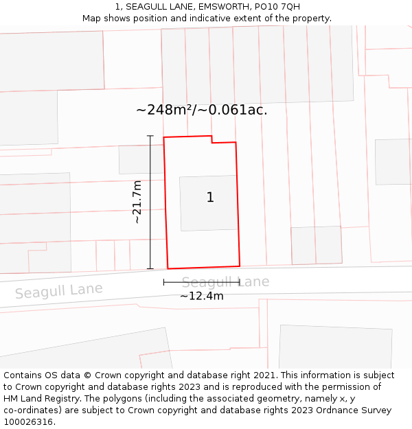 1, SEAGULL LANE, EMSWORTH, PO10 7QH: Plot and title map