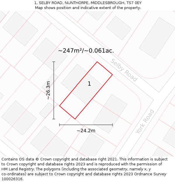 1, SELBY ROAD, NUNTHORPE, MIDDLESBROUGH, TS7 0EY: Plot and title map