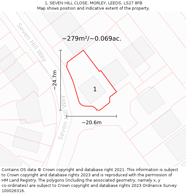 1, SEVEN HILL CLOSE, MORLEY, LEEDS, LS27 8FB: Plot and title map