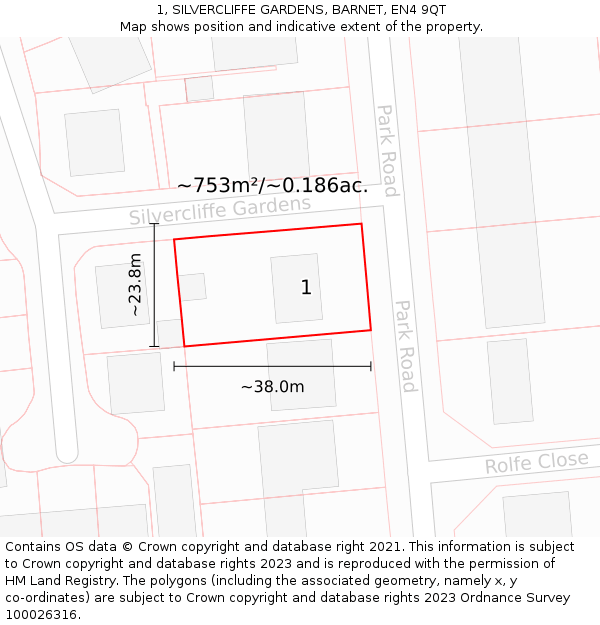 1, SILVERCLIFFE GARDENS, BARNET, EN4 9QT: Plot and title map