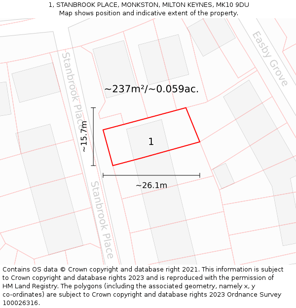1, STANBROOK PLACE, MONKSTON, MILTON KEYNES, MK10 9DU: Plot and title map