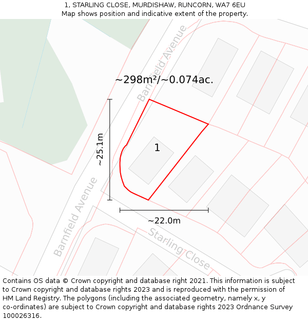 1, STARLING CLOSE, MURDISHAW, RUNCORN, WA7 6EU: Plot and title map