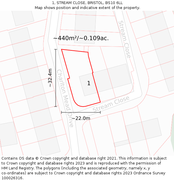 1, STREAM CLOSE, BRISTOL, BS10 6LL: Plot and title map