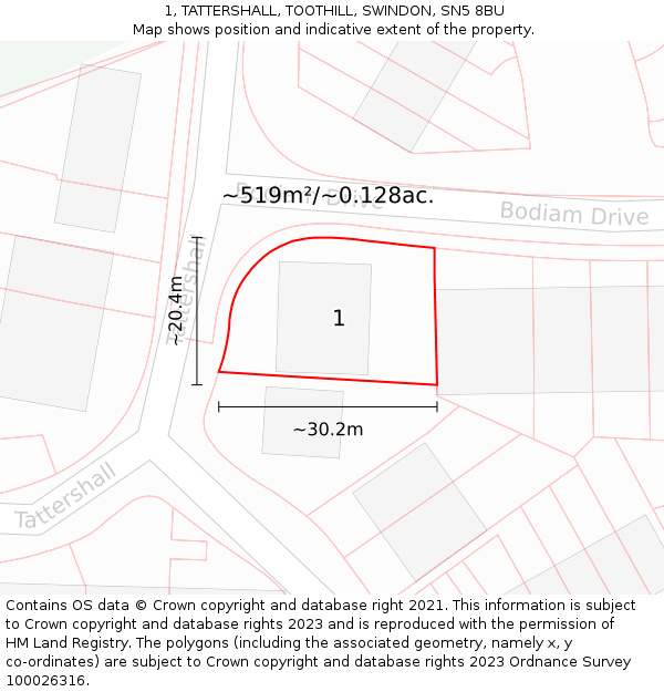 1, TATTERSHALL, TOOTHILL, SWINDON, SN5 8BU: Plot and title map