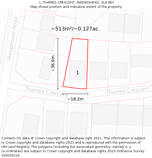 1, THAMES CRESCENT, MAIDENHEAD, SL6 8EY: Plot and title map
