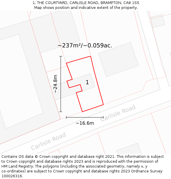1, THE COURTYARD, CARLISLE ROAD, BRAMPTON, CA8 1SS: Plot and title map