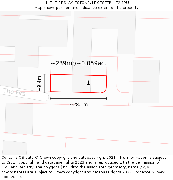 1, THE FIRS, AYLESTONE, LEICESTER, LE2 8PU: Plot and title map