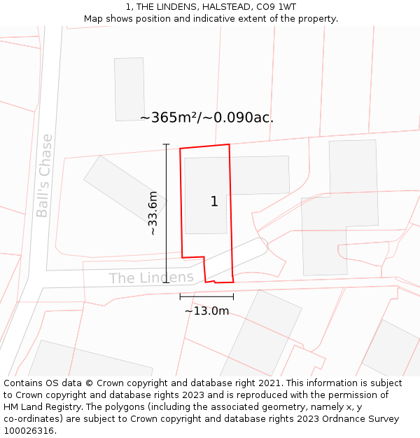 1, THE LINDENS, HALSTEAD, CO9 1WT: Plot and title map