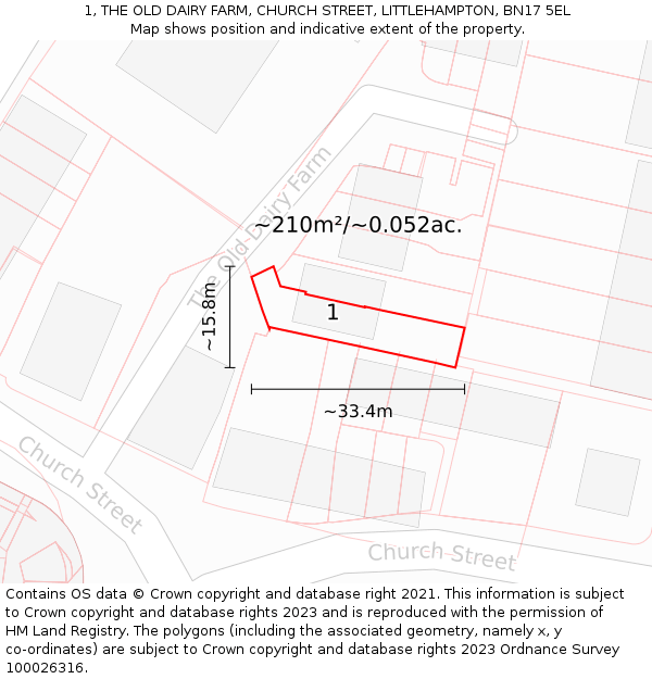1, THE OLD DAIRY FARM, CHURCH STREET, LITTLEHAMPTON, BN17 5EL: Plot and title map
