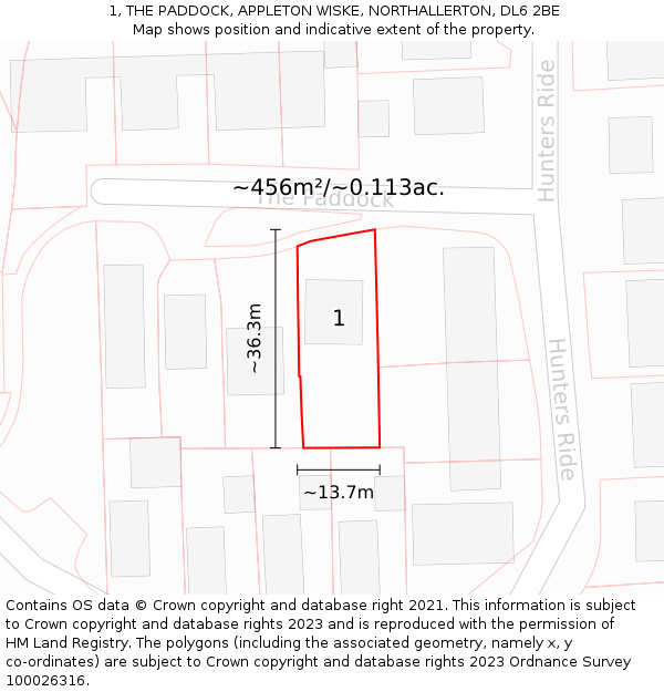 1, THE PADDOCK, APPLETON WISKE, NORTHALLERTON, DL6 2BE: Plot and title map