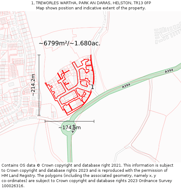 1, TREWORLES WARTHA, PARK AN DARAS, HELSTON, TR13 0FP: Plot and title map