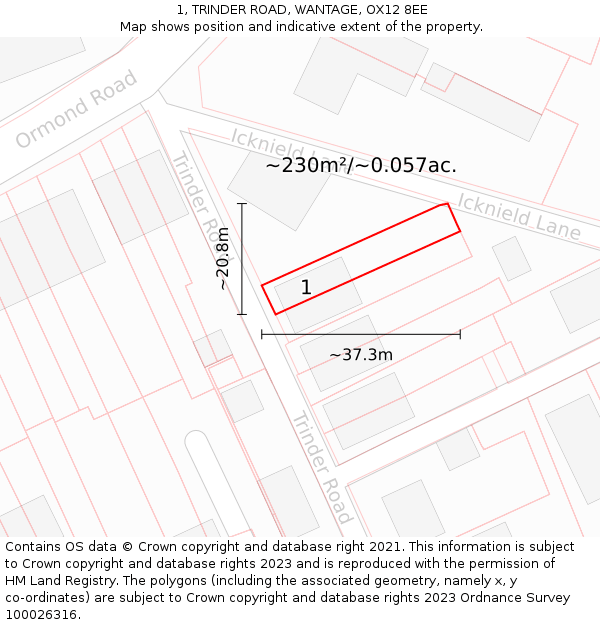 1, TRINDER ROAD, WANTAGE, OX12 8EE: Plot and title map