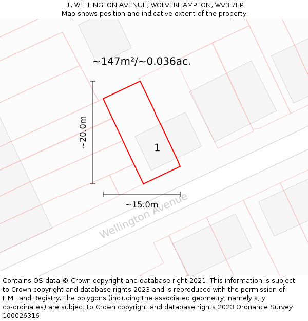 1, WELLINGTON AVENUE, WOLVERHAMPTON, WV3 7EP: Plot and title map