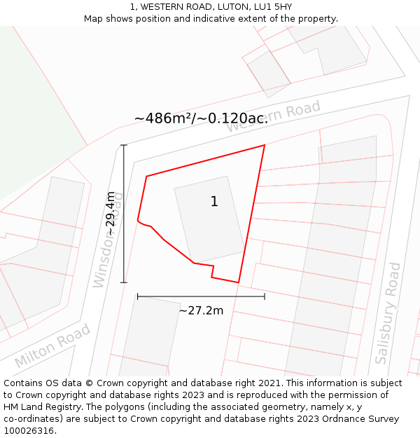 1, WESTERN ROAD, LUTON, LU1 5HY: Plot and title map