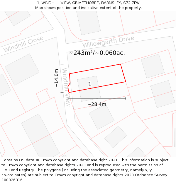 1, WINDHILL VIEW, GRIMETHORPE, BARNSLEY, S72 7FW: Plot and title map