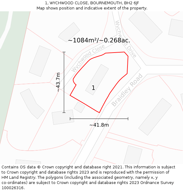 1, WYCHWOOD CLOSE, BOURNEMOUTH, BH2 6JF: Plot and title map