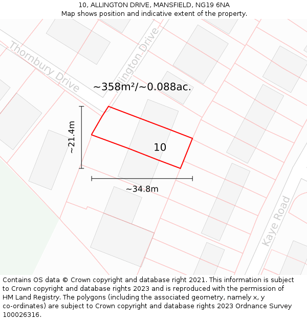10, ALLINGTON DRIVE, MANSFIELD, NG19 6NA: Plot and title map