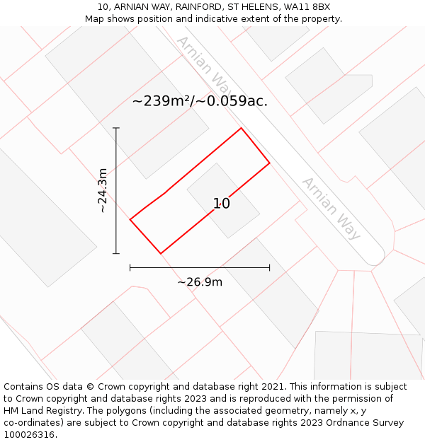 10, ARNIAN WAY, RAINFORD, ST HELENS, WA11 8BX: Plot and title map