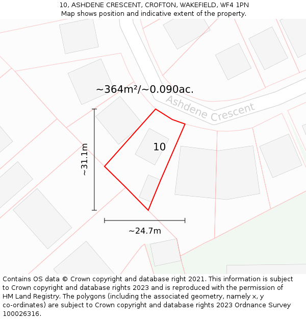 10, ASHDENE CRESCENT, CROFTON, WAKEFIELD, WF4 1PN: Plot and title map
