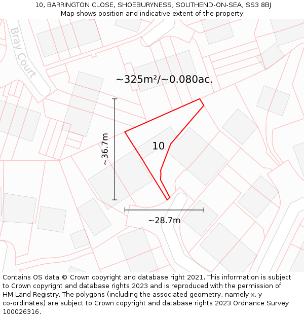 10, BARRINGTON CLOSE, SHOEBURYNESS, SOUTHEND-ON-SEA, SS3 8BJ: Plot and title map